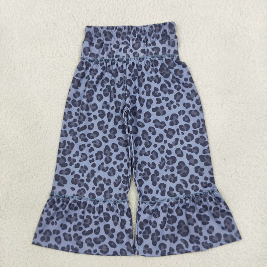 NEW RTS NO MOQ yoga fabric P1055 Baby Girls Grey Leopard Yoga Bell Bottom Pants