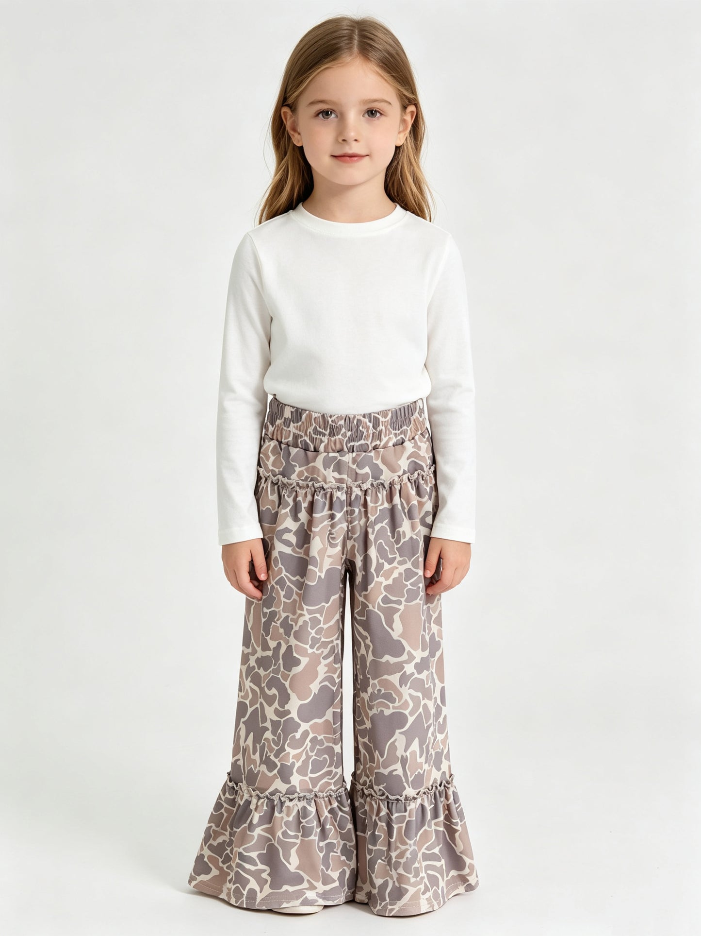 (Sample) No moq yoga fabric P1056 Yoga Baby Girls Khaki Camo Yoga Active Bell Bottom Pants Daily Wear