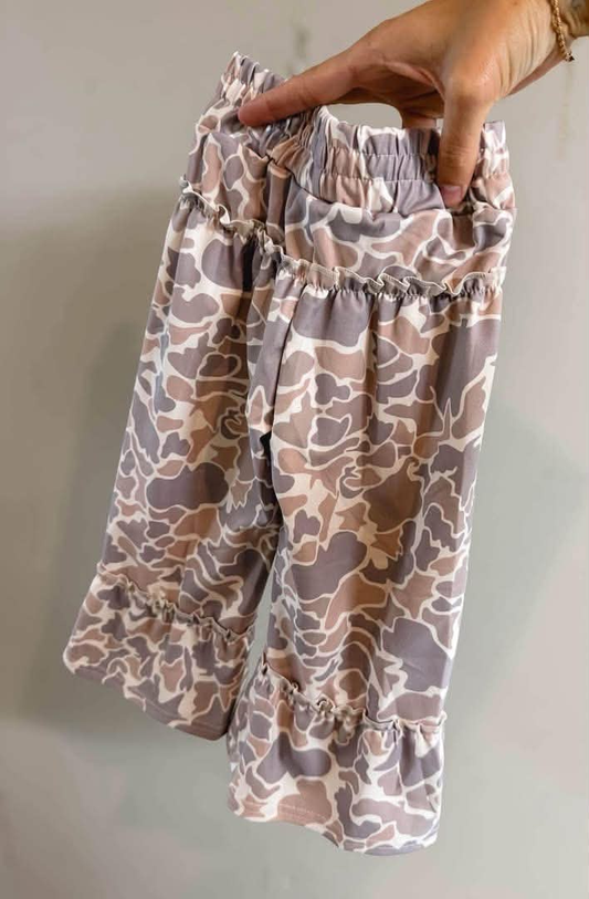 NEW RTS NO MOQ yoga fabric P1056 Yoga Baby Girls Khaki Camo Yoga Bell Bottom Pants Casual Wear