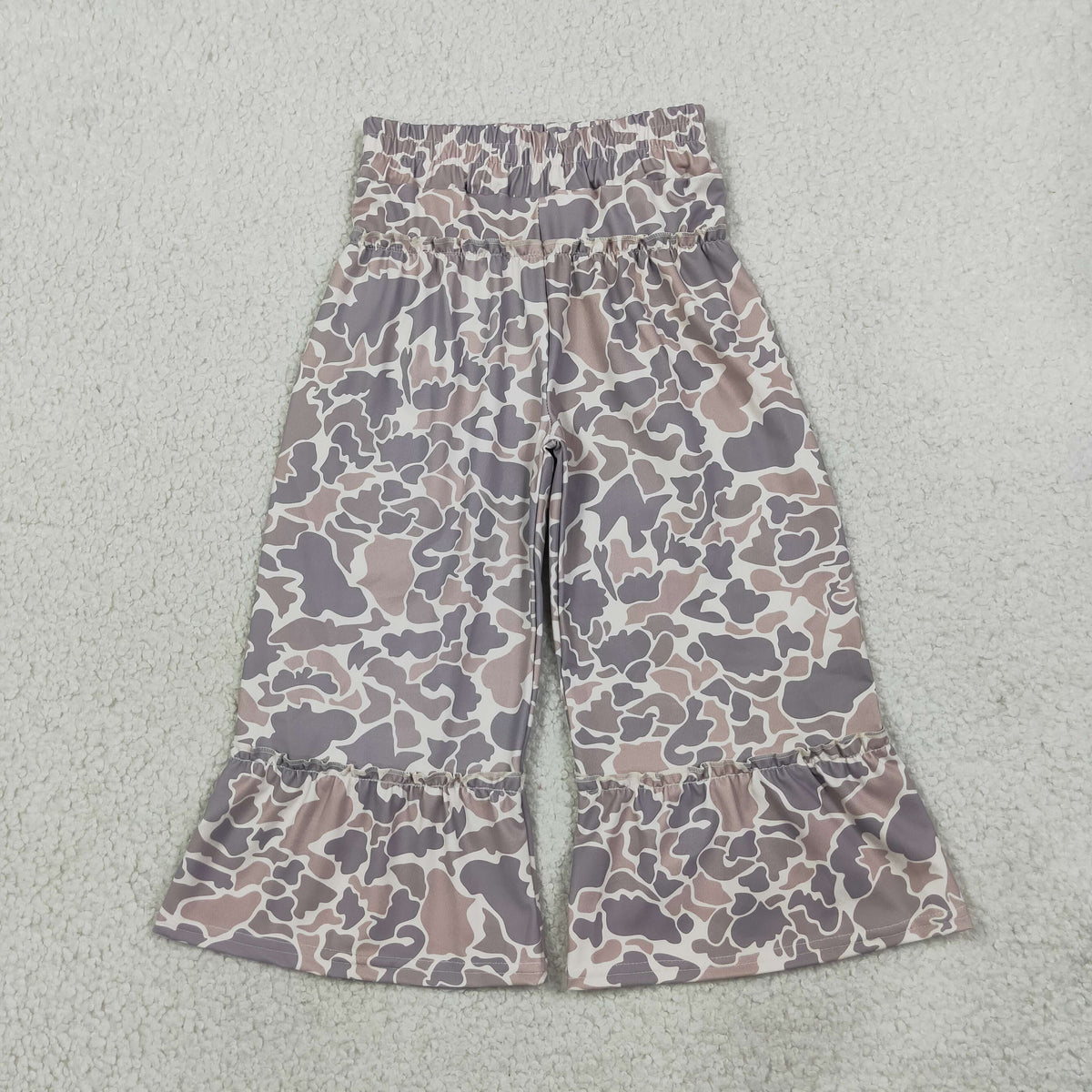 NEW RTS NO MOQ yoga fabric P1056 Yoga Baby Girls Khaki Camo Yoga Bell Bottom Pants Casual Wear