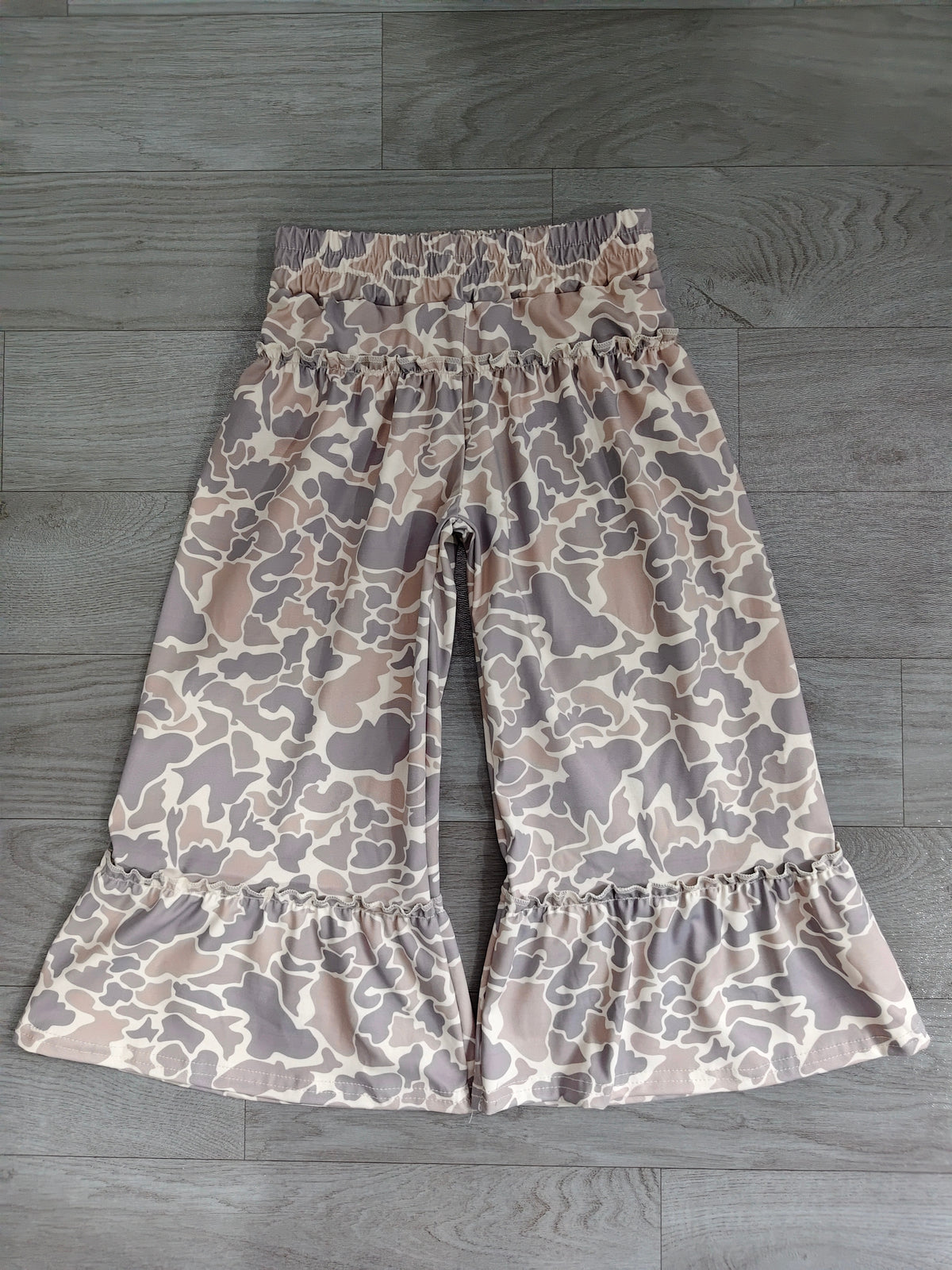 (Sample) No moq yoga fabric P1056 Yoga Baby Girls Khaki Camo Yoga Active Bell Bottom Pants Daily Wear