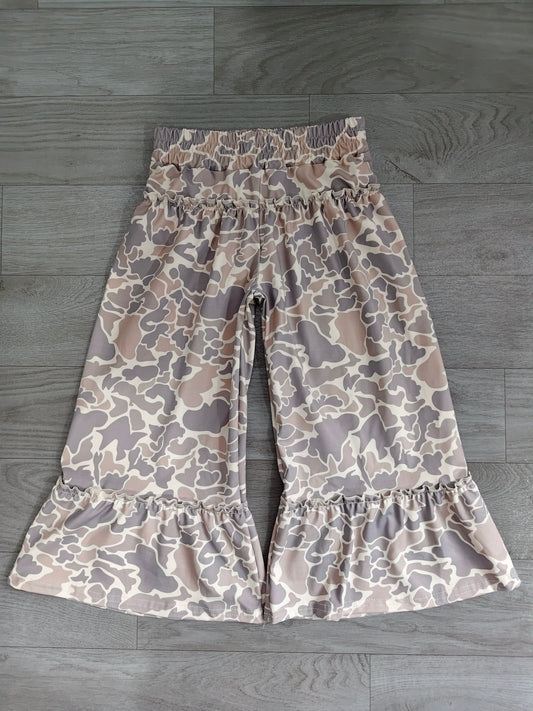 (Sample) No moq yoga fabric P1056 Yoga Baby Girls Khaki Camo Yoga Active Bell Bottom Pants Daily Wear