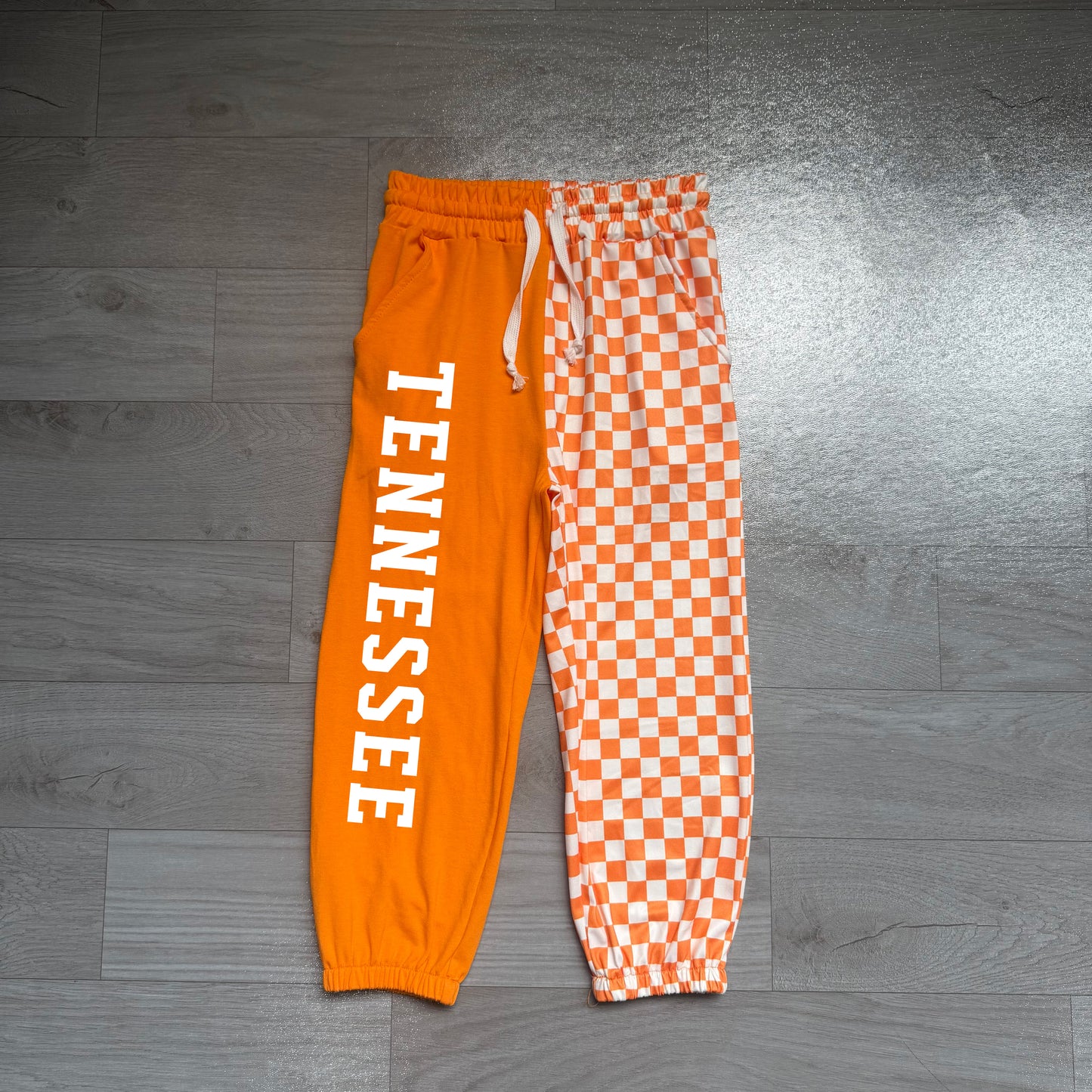 (Sample) No moq milk silk P1058 Baby Girls Orange Check Team Pocket Elastic Waist Jogger Pant