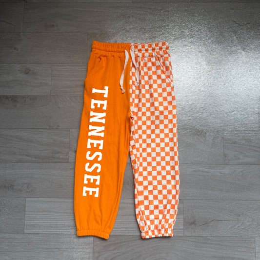 (Sample) No moq milk silk P1058 Baby Girls Orange Check Team Pocket Elastic Waist Jogger Pant