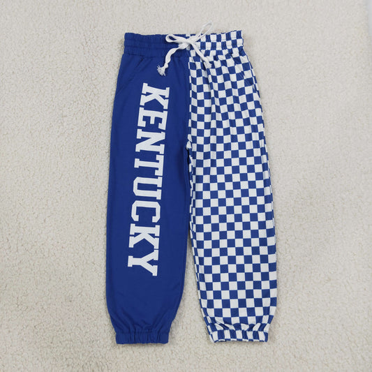 NEW RTS NO MOQ milk silk P1059 Baby Boys Hot Blue Checked Team Print Pocket Jogger Team Pants Bottom(3-6M-8-9T)