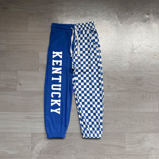 (Sample) No moq milk silk P1059 Baby Boys Hot Blue Checked Team Print Pocket Jogger Pants Bottom