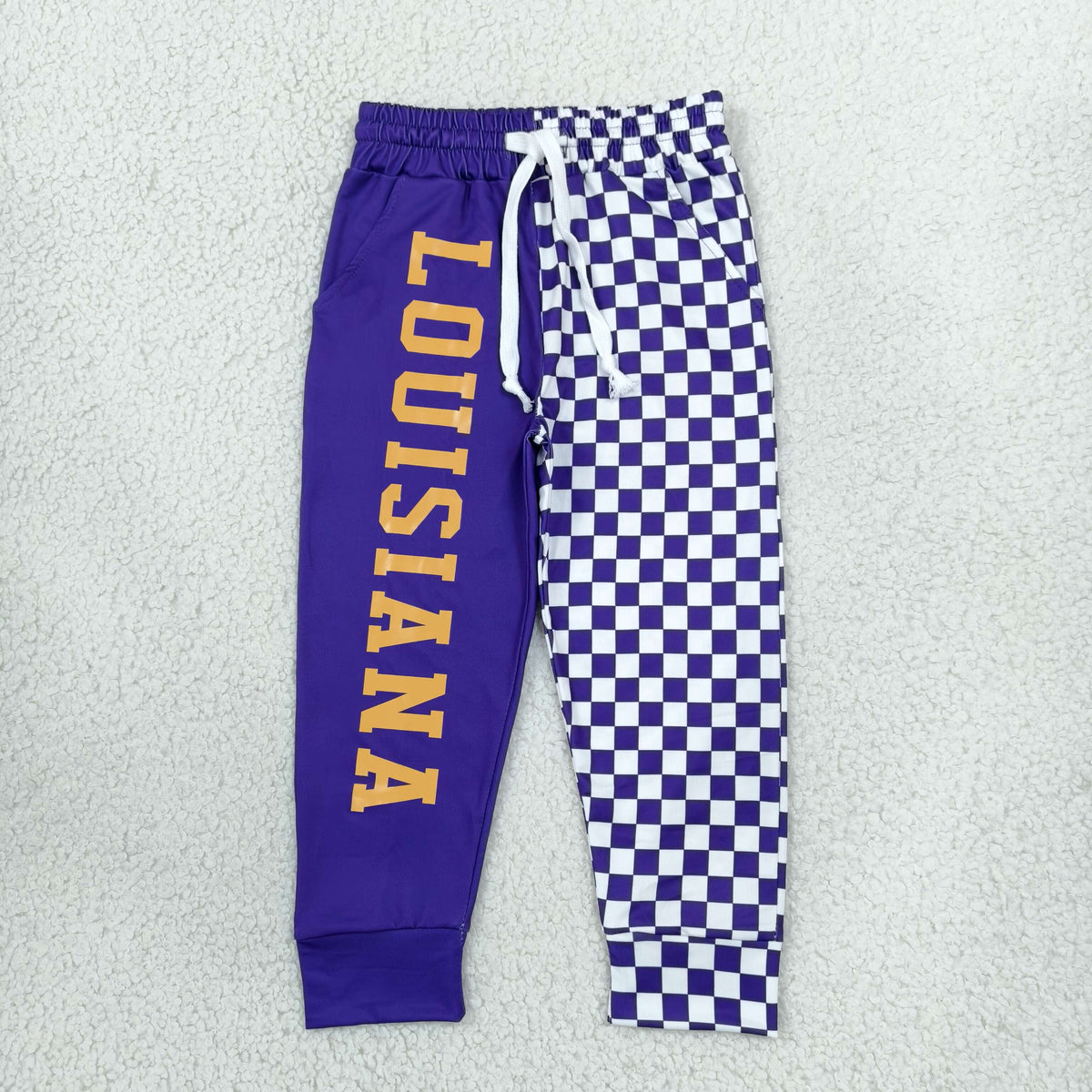 NEW RTS NO MOQ milk silk P1061 Baby Boys Purple Checked Team Pockets Joggers Bottom Casual Daily Wear