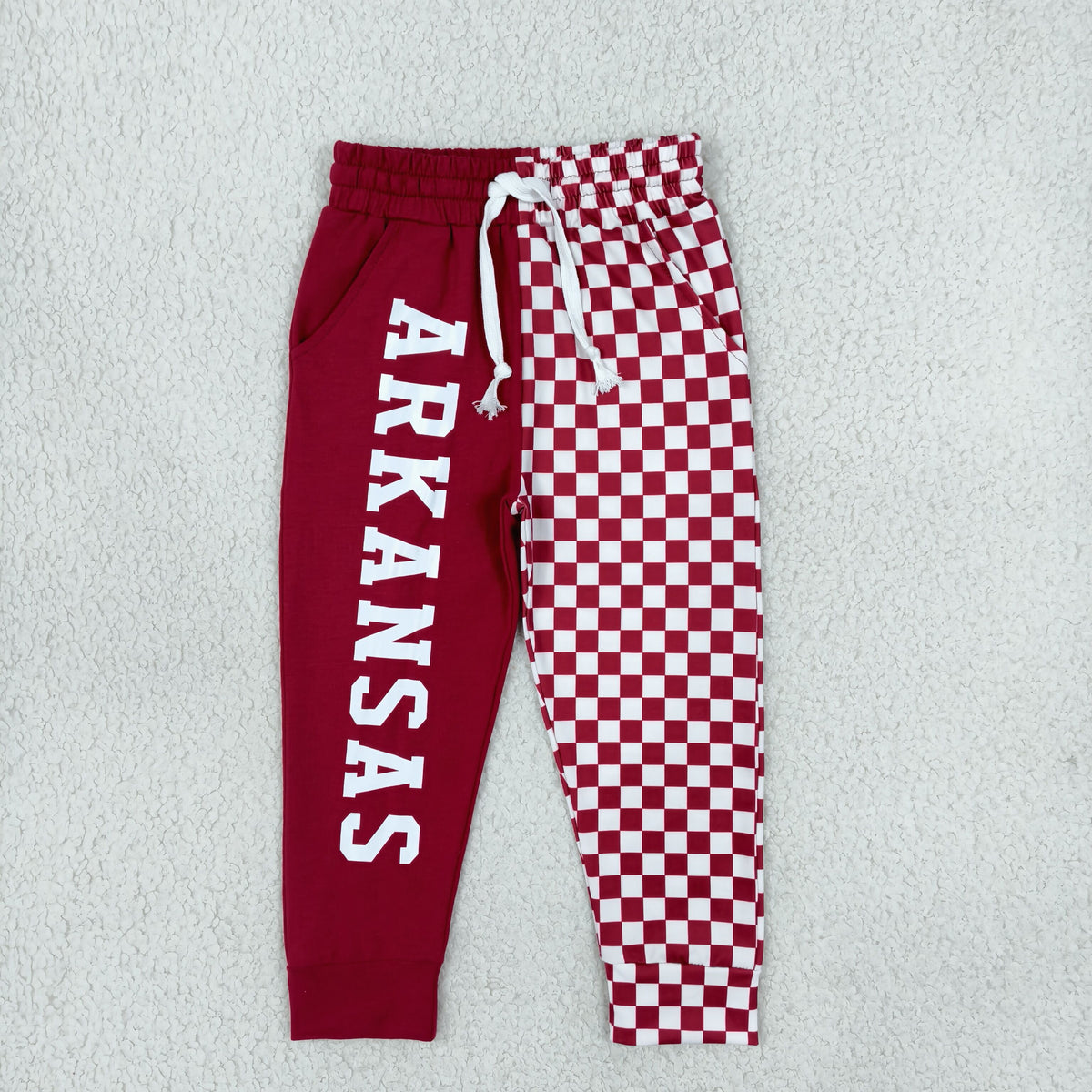 NEW RTS NO MOQ milk silk P1062 Baby Boys Red Checked Team Pockets Joggers Bottom Casual Daily Wear