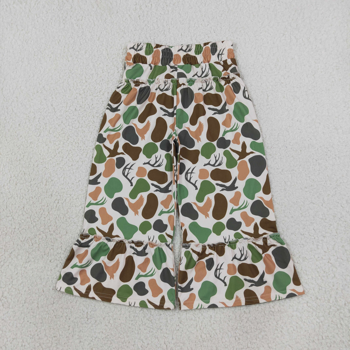 NEW RTS NO MOQ milk silk P1065 Baby Girls Green Brown Camo Deer Ducks Bell Bottom Pants Cute Bottom
