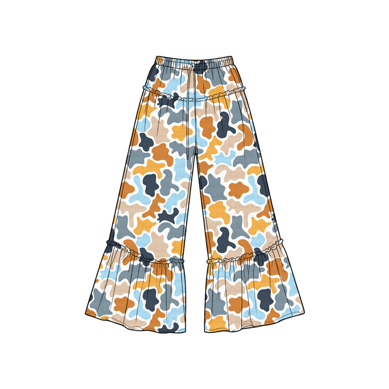 (Preorder new) No moq Baby Girls Green Brown Camo Deer Duck Print Bell Bottom Pants