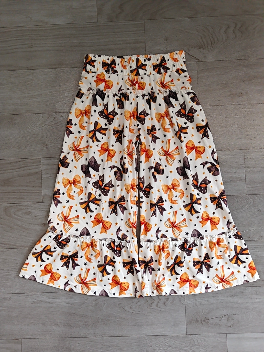 (Sample) No moq milk silk P1068 Baby Girls Black Orange Bows Stars Bell Bottom Pants Halloween Cute Bottom