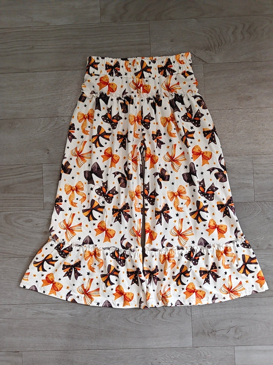 (Sample) No moq milk silk P1068 Baby Girls Black Orange Bows Stars Bell Bottom Pants Halloween Cute Bottom