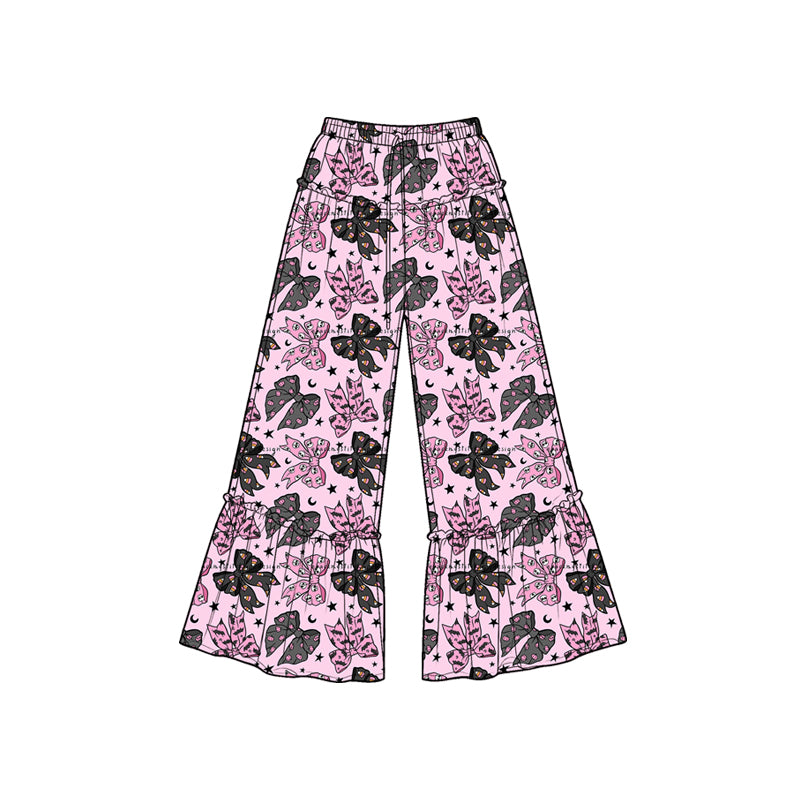 (Preorder new) No moq Baby Girls Halloween Black Pink Ghost Bow Star Bell Bottom Pants