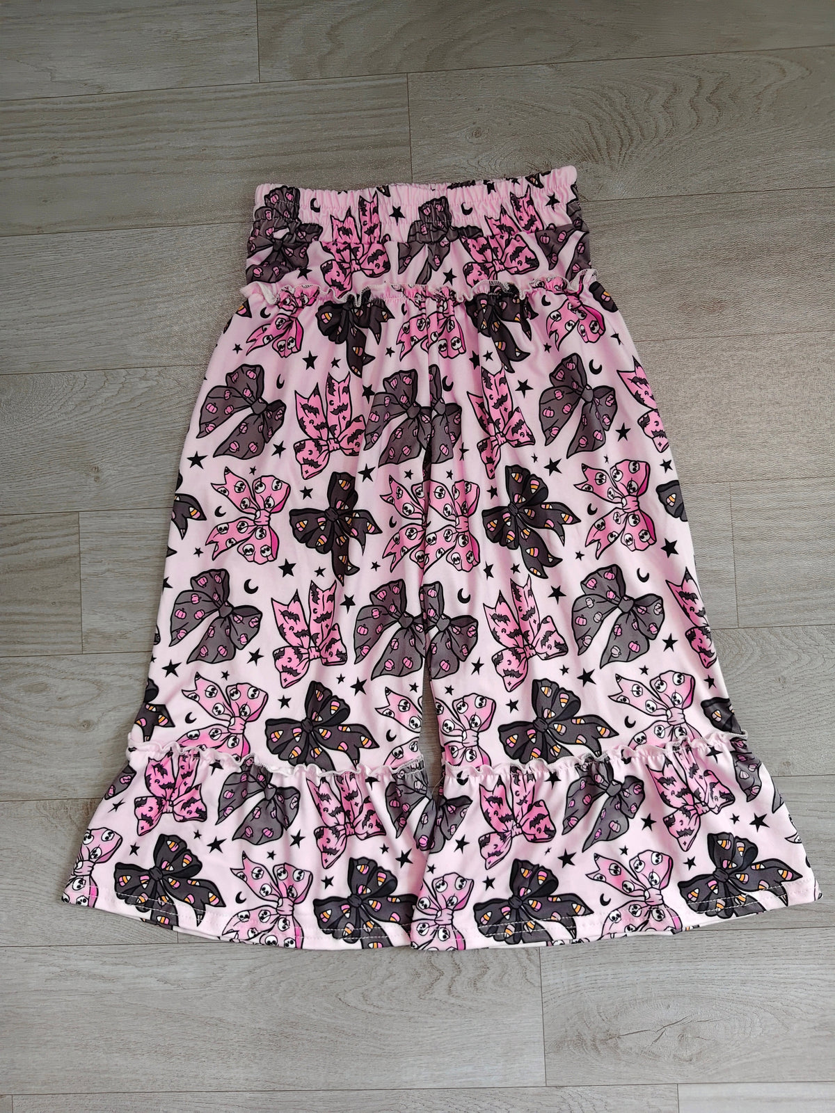 (Sample) No moq milk silk P1069 Baby Girls Black Pink Ghost Bows Stars Halloween Bell Bottom Pants Cute Bottom