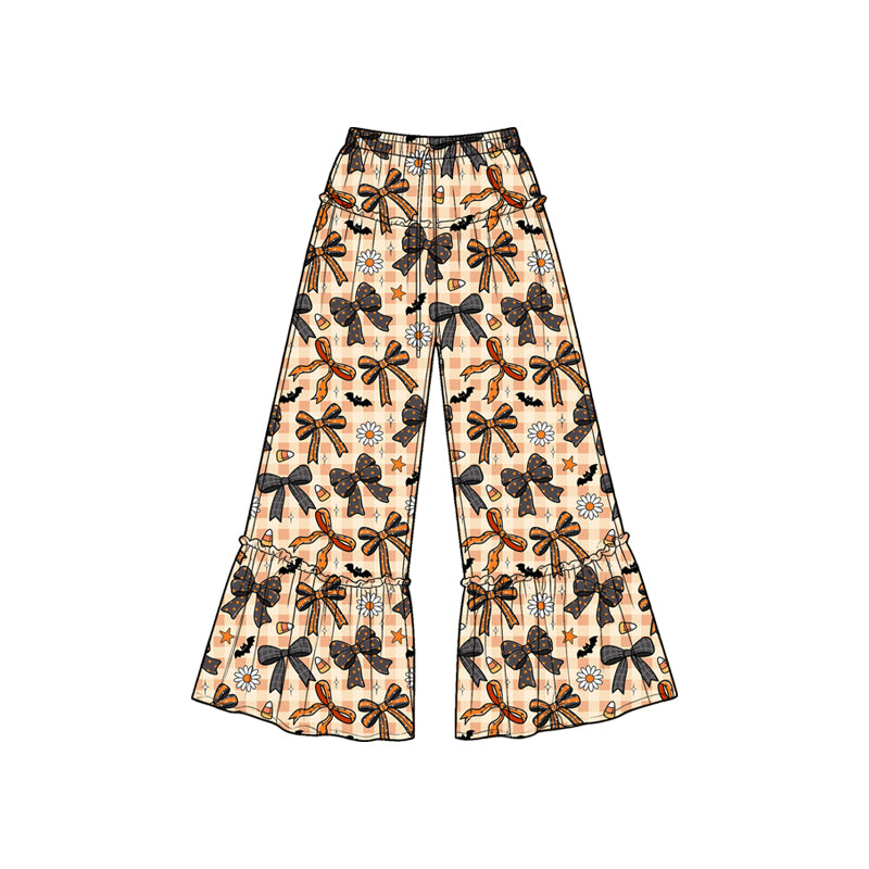 (Preorder new) No moq Baby Girls Halloween Black Pink Ghost Bow Star Bell Bottom Pants