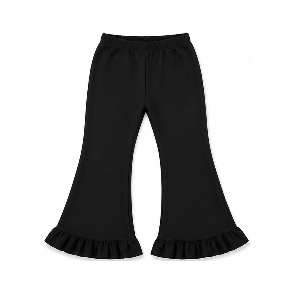 (Preorder new) No moq Baby Girls Solid Color Zip Pockets Top Flare Ruffle Pant Sweater Fabric Clothes Set