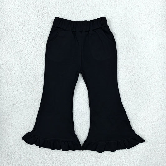 NEW RTS NO MOQ fleece P1072 Baby Girls Black Sweater Fabric Ruffle Flare Pants Bottom