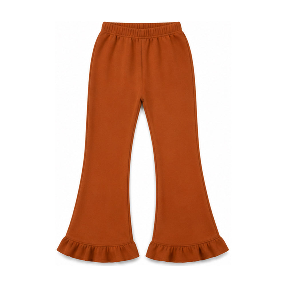 (Preorder new) No moq Baby Girls Solid Color Zip Pockets Top Flare Ruffle Pant Sweater Fabric Clothes Set