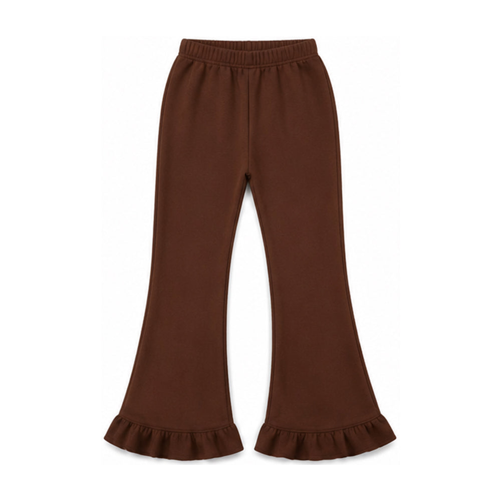 (Preorder new) No moq Baby Girls Solid Color Zip Pockets Top Flare Ruffle Pant Sweater Fabric Clothes Set