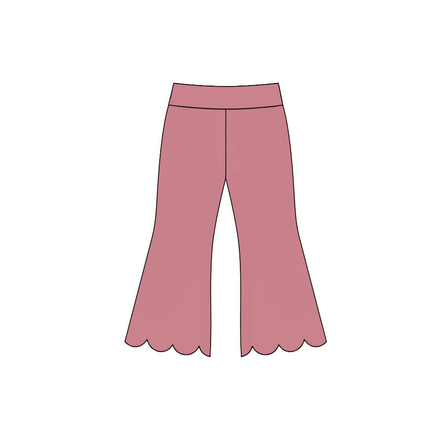 (Preorder new) No moq Baby Girls Solid Color Crew Neck Short Sleeve Top Pants Scallop Clothes Sets