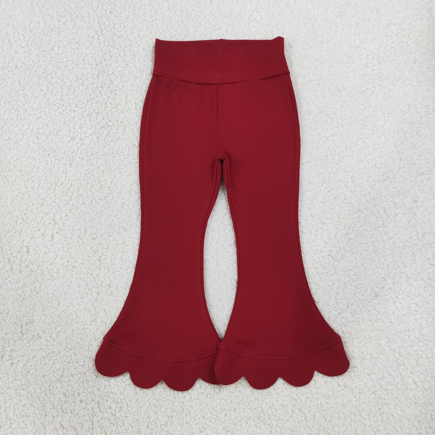NEW RTS NO MOQ cotton P1082 Baby Girls Maroon Scallop Bell Bottom Pants Spring Fall Casual Trousers Bottom