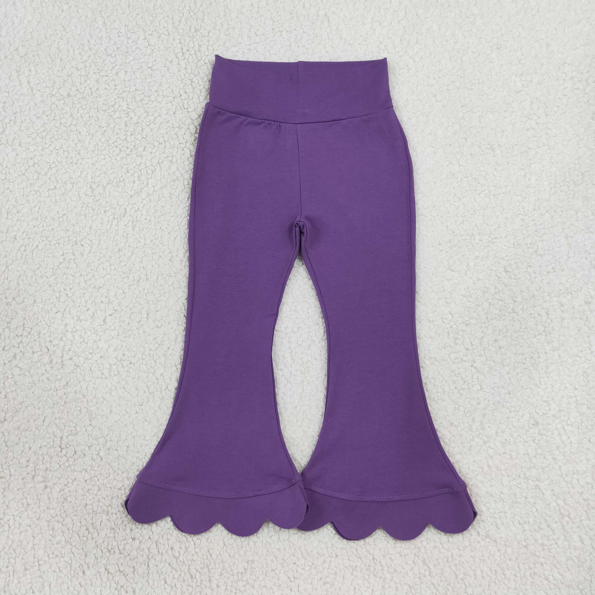 NEW RTS NO MOQ cotton P1084 Baby Girls Purple Scallop Bell Bottom Pants Spring Fall Casual Trousers Bottom