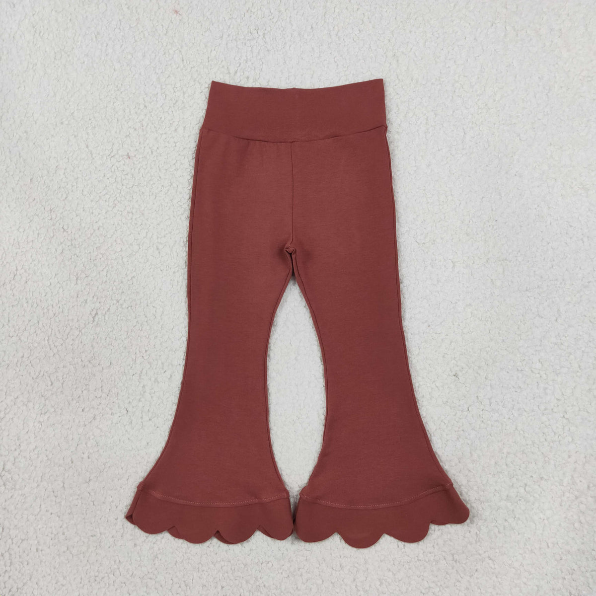 NEW RTS NO MOQ cotton P1085 Baby Girls Brown Scallop Bell Bottom Pants Spring Casual Trousers Bottom