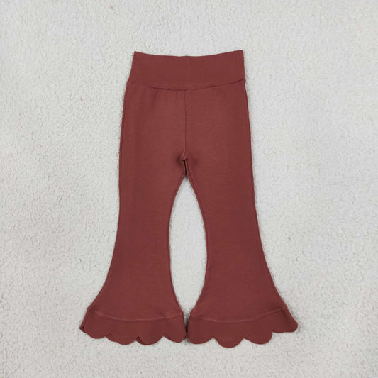 NEW RTS NO MOQ cotton P1085 Baby Girls Brown Scallop Bell Bottom Pants Spring Casual Trousers Bottom