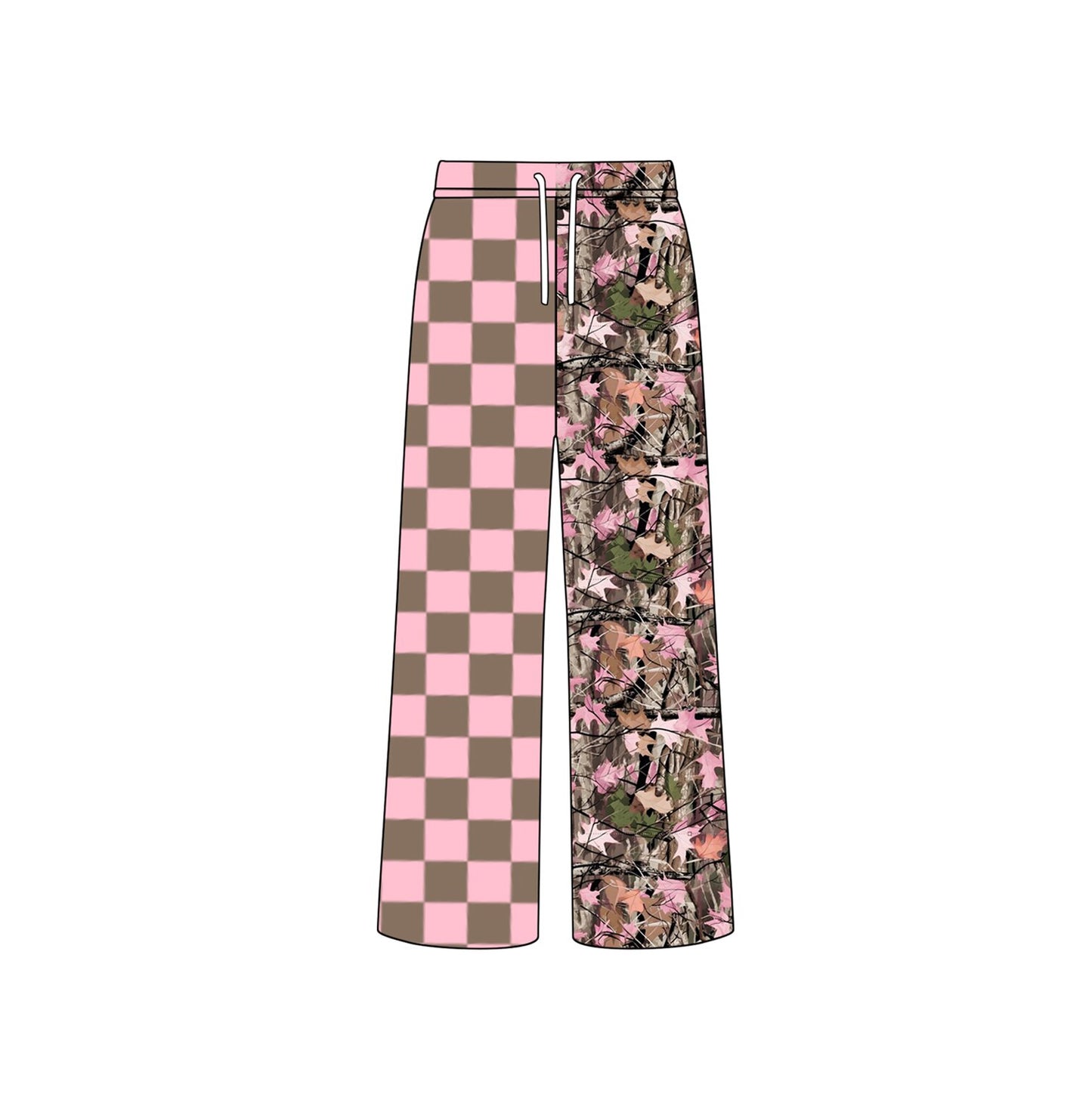 (Preorder new) No moq Adult And Kids Pink Plaid Patchwork Casual Long Pants