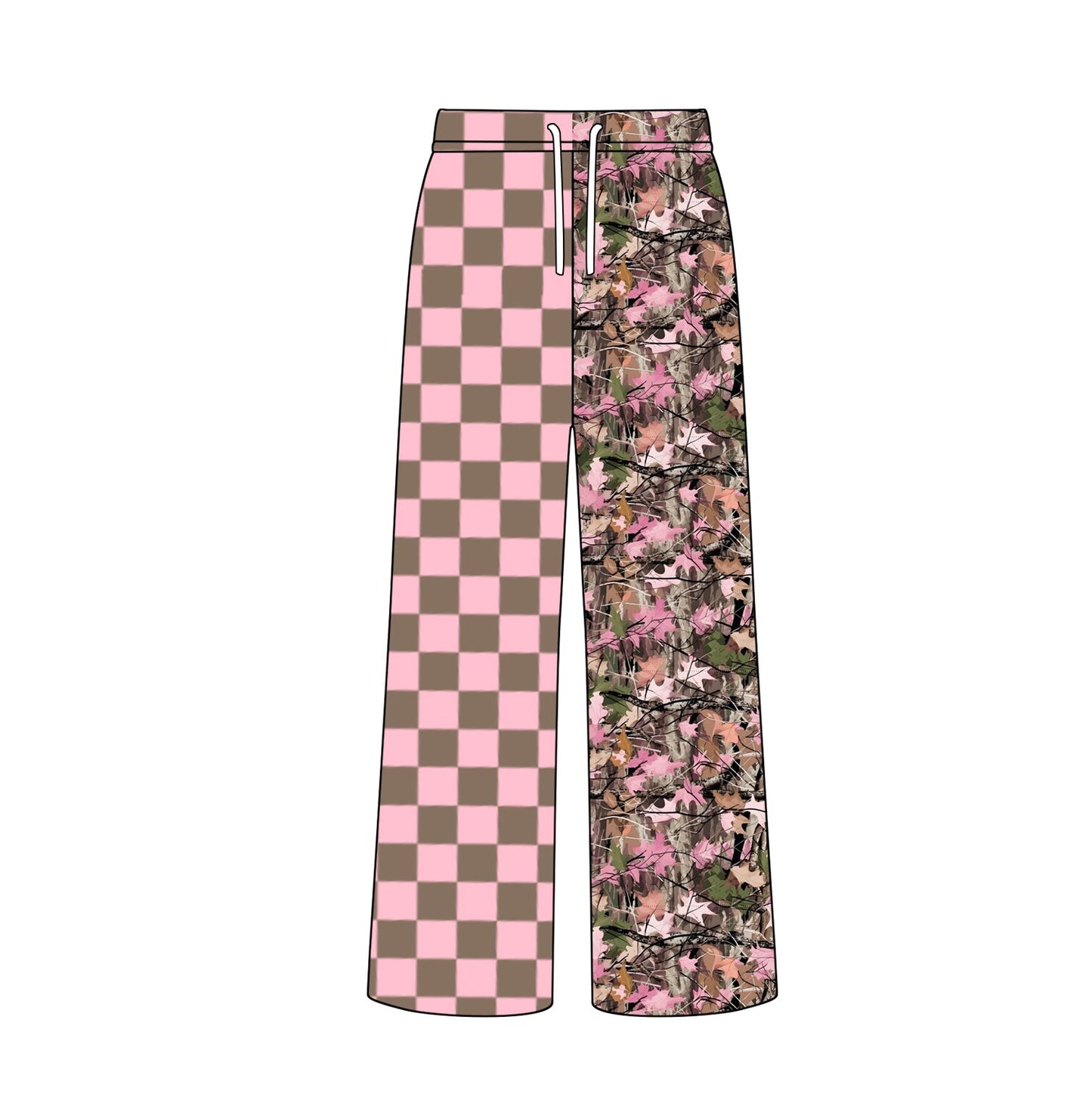 (Preorder new) No moq Adult And Kids Pink Plaid Patchwork Casual Long Pants