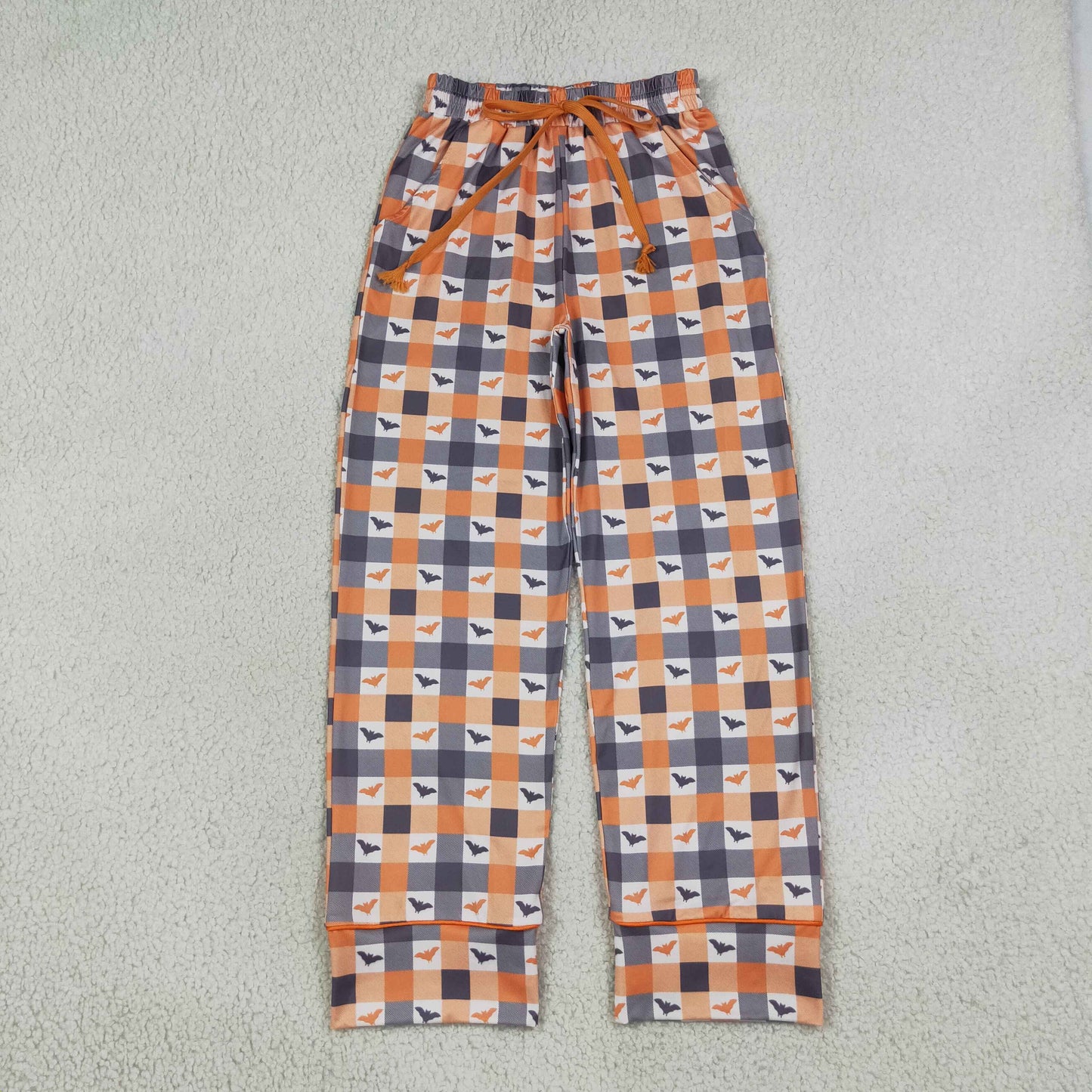 RTS NO MOQ Sibling milk silk Girls Checked Print Long Sleeve Top Pant Halloween Pajama Set Dress Blankets Adult Pants