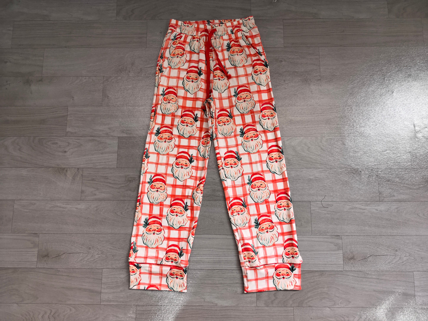 (Sample) No moq milk silk P1096 Adult Women Red Plaid Santa Print Leg Christmas Length Pants Bottom