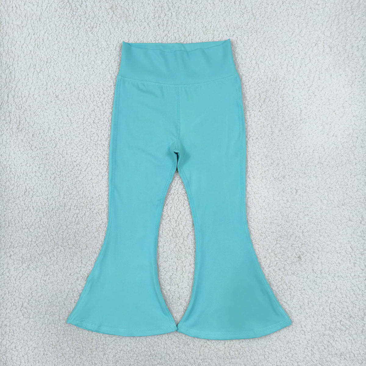 NEW RTS NO MOQ yoga fabric cotton P1099 Baby Girls Lake Blue Solid Yoga Bell Bottom Trousers