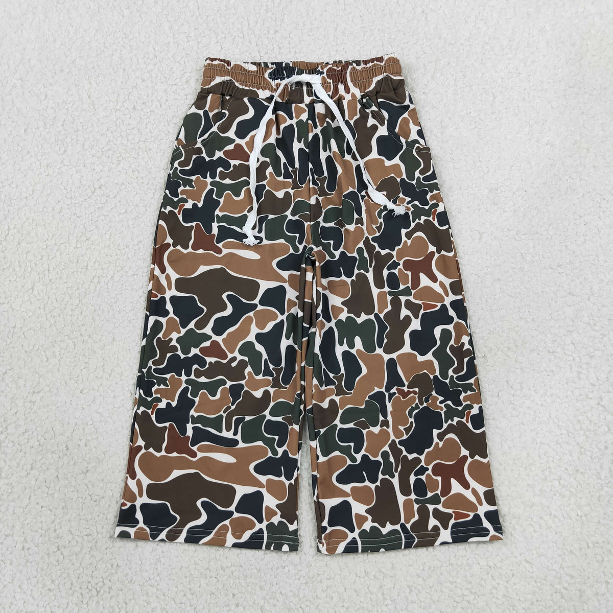 NEW RTS NO MOQ yoga fabric P1104 Yoga Baby Girls Dark Brown Camo Print Yoga Active Elastic Waist Pockets Flare Pants Bottom