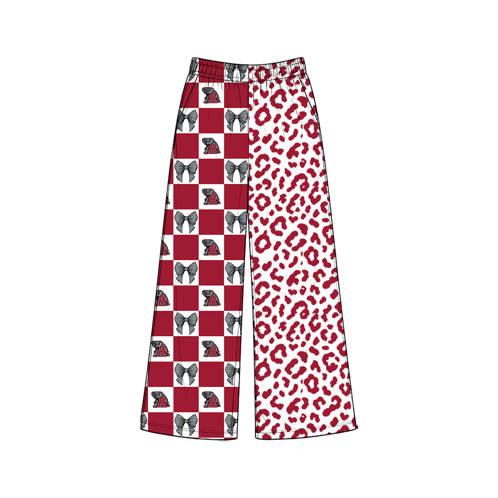 (Preorder new) No moq Women Wood  Checkered Leopard Print Pockets Straight Pants Bottom