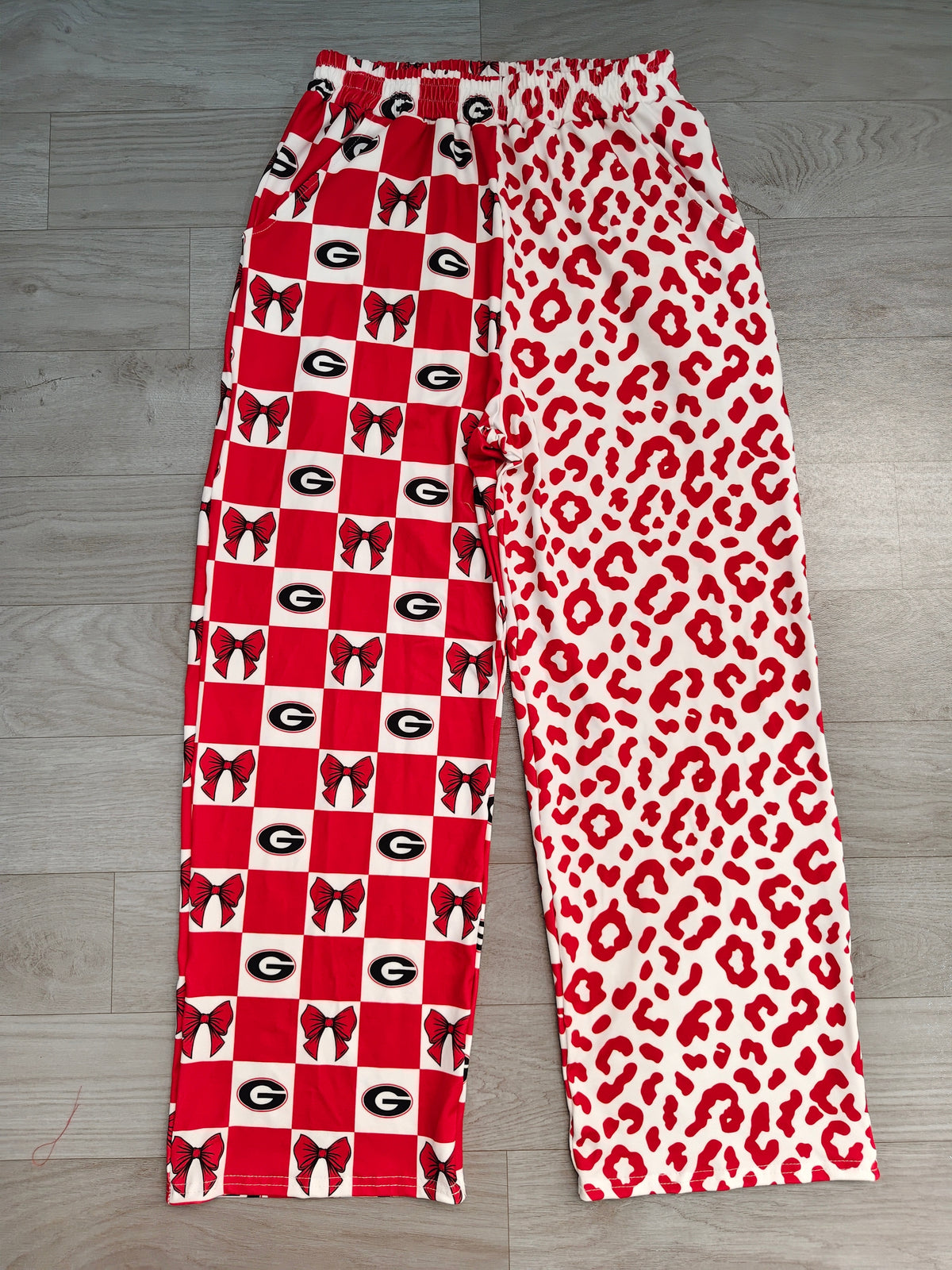 (Sample) No moq milk silk P1118 Adult Women Bows Leopard Team Pockets Pants Bottom