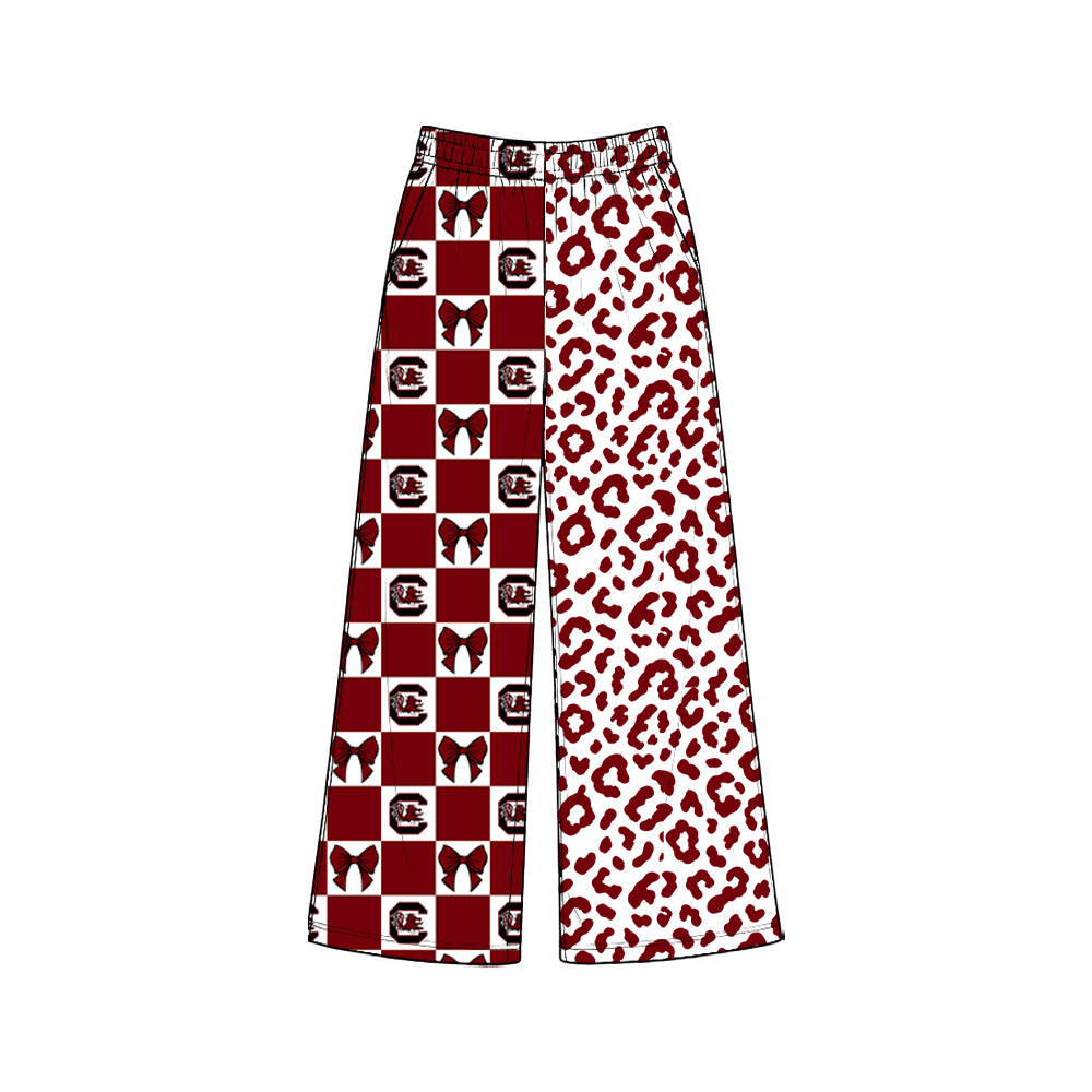 (Preorder new) No moq Women Wood  Checkered Leopard Print Pockets Straight Pants Bottom