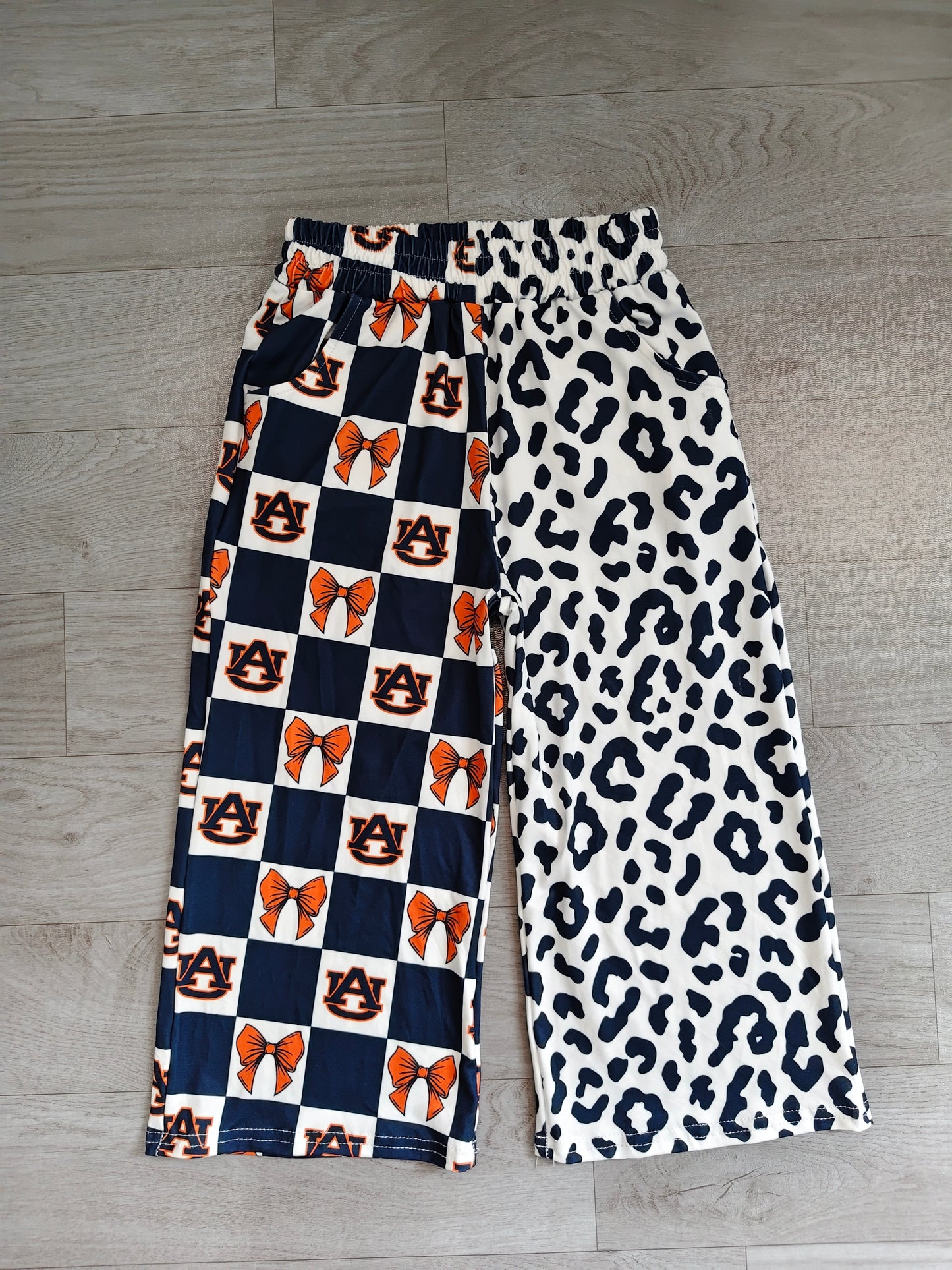 (Sample) No moq milk silk P1120 Baby Girls Bows Leopard Team Pockets Straight Pants Casual Bottom