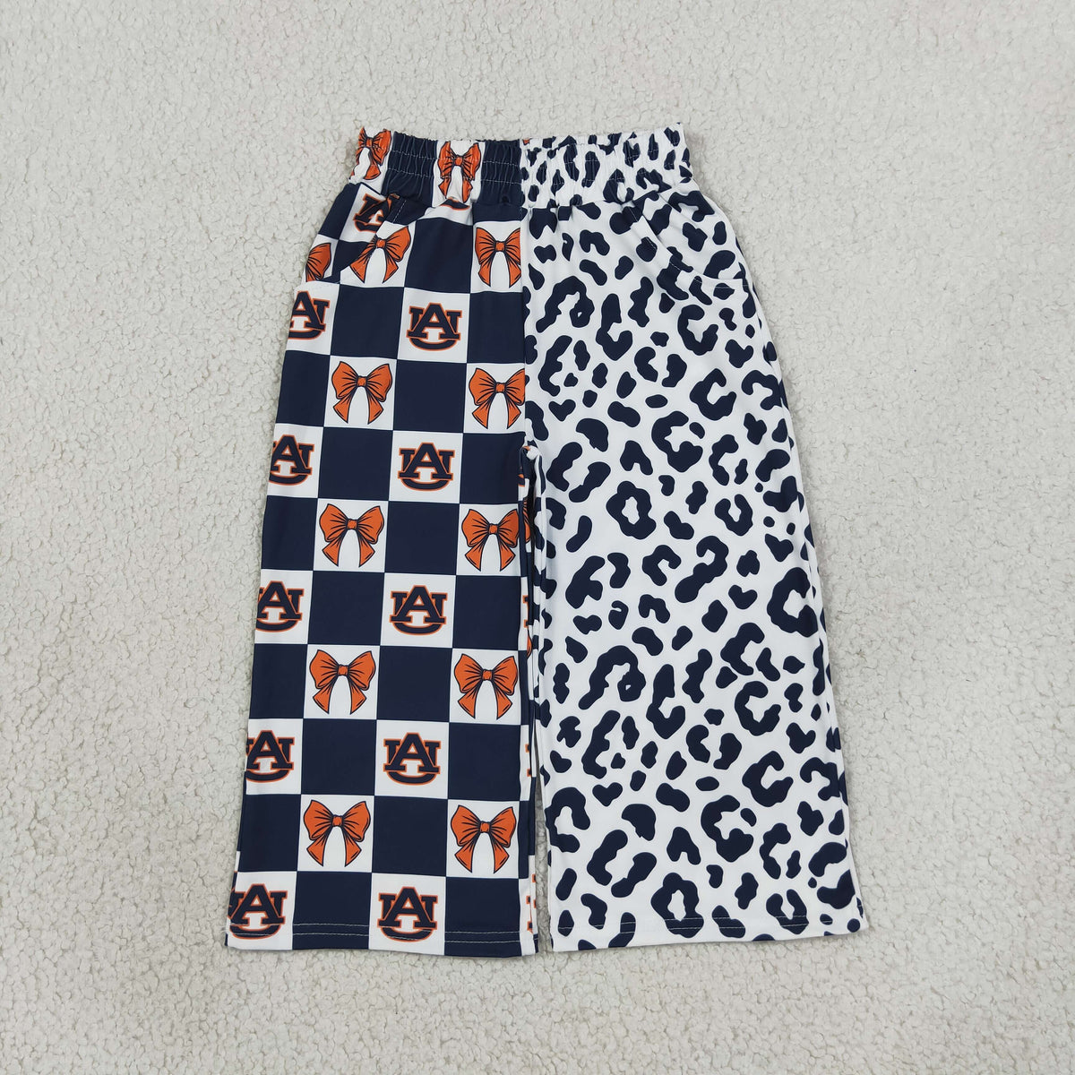 NEW RTS NO MOQ milk silk P1120 Baby Girls Bows Leopard Team Pockets Straight Pants