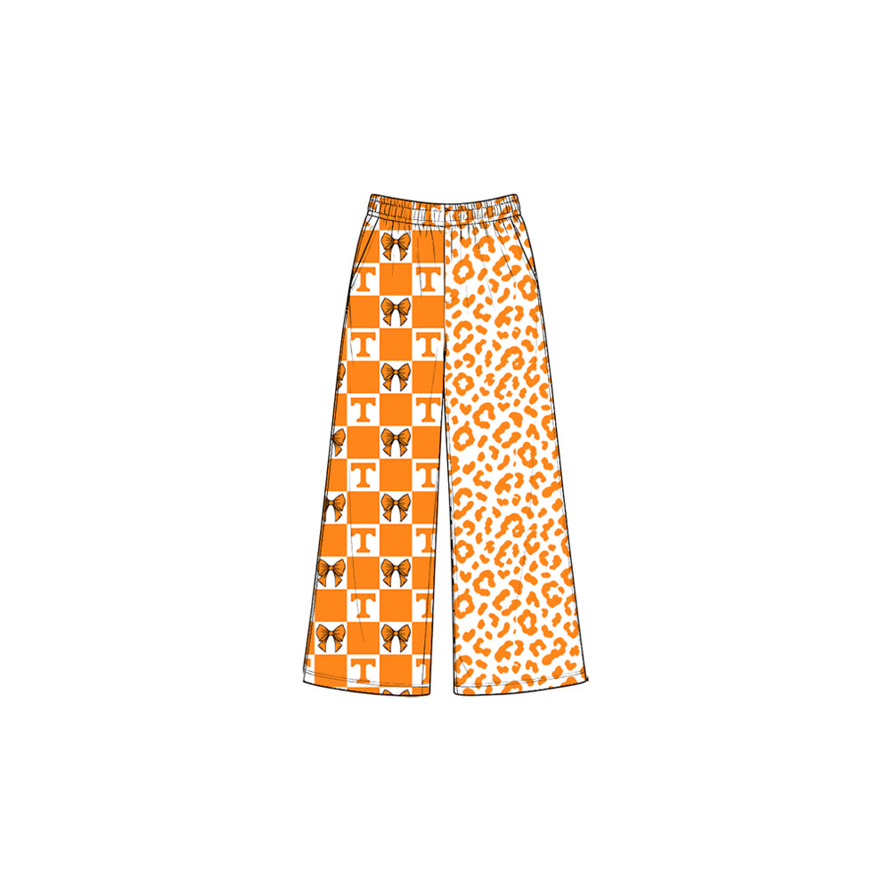 (Preorder new) No moq baby girl Checkered Leopard Print Wide Leg Pants Bottoms