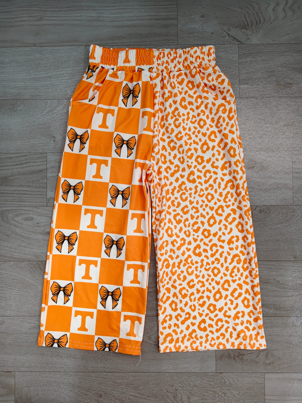 (Sample) No moq milk silk P1121 Baby Girls Bows Checked Leopard Team Pockets Pants Casual Bottom