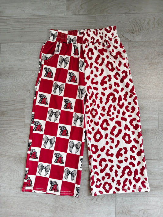 (Sample) No moq milk silk P1123 Baby Girls Red Bows Checked Leopard Team Pockets Straight Pants Casual Bottom