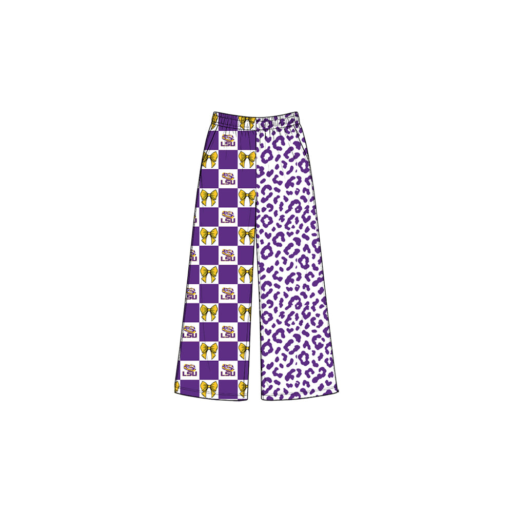 (Preorder new) No moq baby girl Checkered Leopard Print Wide Leg Pants Bottoms