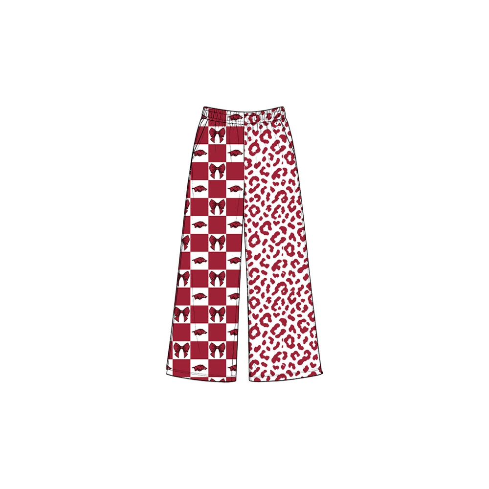 (Preorder new) No moq baby girl Checkered Leopard Print Wide Leg Pants Bottoms