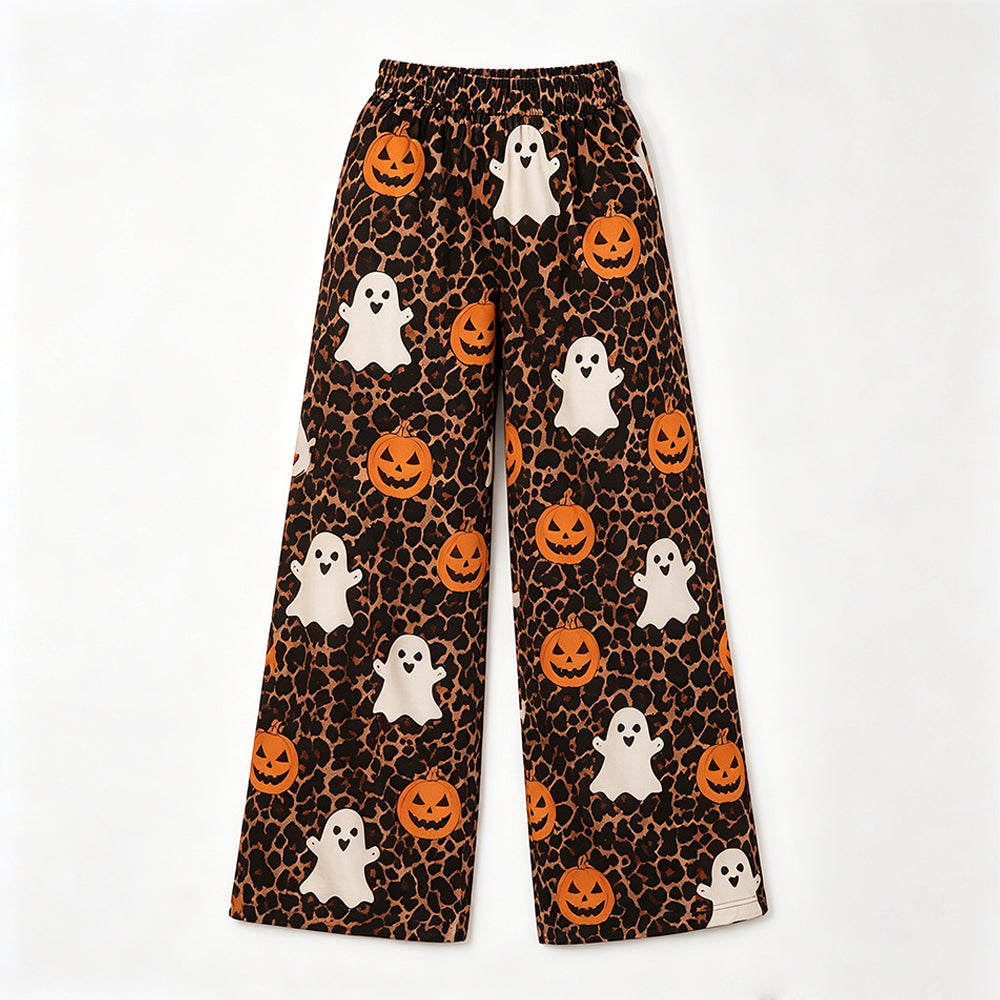 (Preorder new) No moq Women Halloween Mix‑Print Wide Leopard Leg Pants