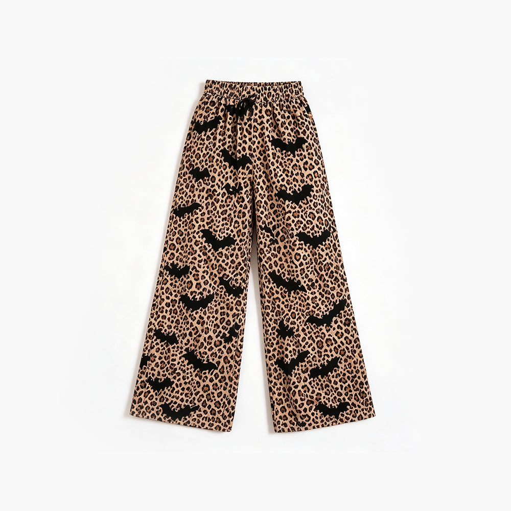 (Preorder new) No moq baby girl Halloween Mix‑Print Wide Pumpkin Leopard Leg Trousers