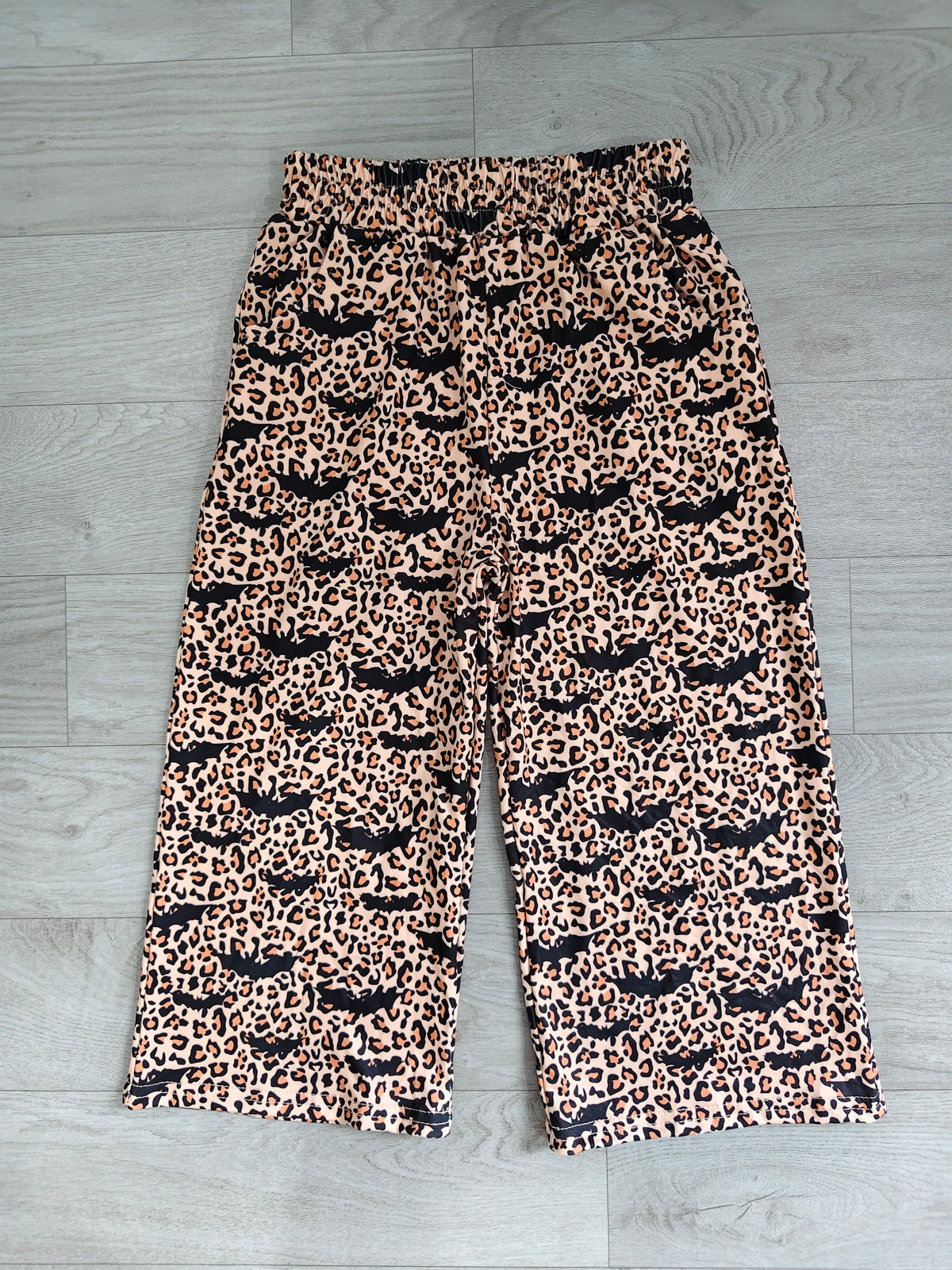 (Sample) No moq milk silk P1133 Baby Girls Bats Leopard Halloween Pockets Straight Pants Casual Bottom