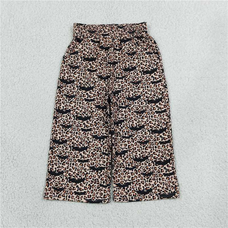 RTS NO MOQ milk silk Sibling Adult To Match Kids Halloween Leopard Bat Print Elastic Waist Wide Leg Pants Fall Casual Trousers