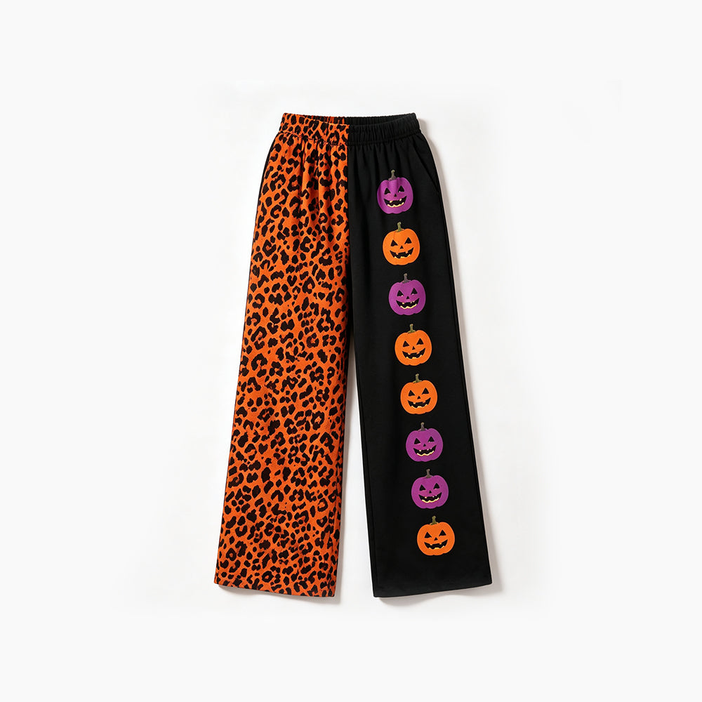 (Preorder new) No moq baby girl Halloween Mix‑Print Wide Pumpkin Leopard Leg Trousers
