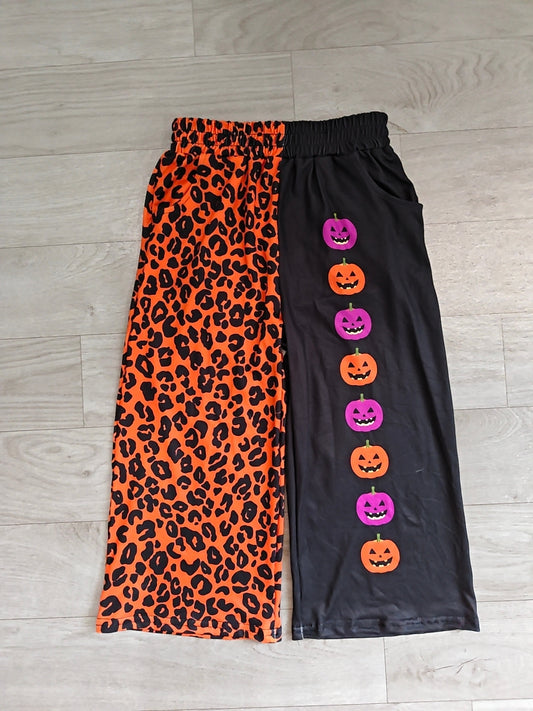(Sample) No moq milk silk P1136 Baby Girls Ghosts Pumpkins Leopard Halloween Pockets Straight Pants Casual Bottom